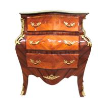 Cômoda Bombê com Marchetaria e Tampo em Mármore - 77x79x46cm - Design Único: Cômoda Bombê Elegante de Luxo