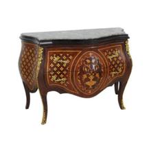 Cômoda Bombê Imbuia Marchetaria Florais com Bronze Luxo