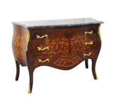 Cômoda Bombê Luxo Fina Marchetaria Florais 03 gavetas