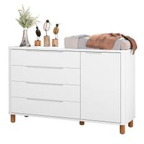 Cômoda Boom 4 Gavetas e 1 Porta com Pés Nordic Mel - Branco