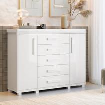 Comoda branca grande com sapateira Havana em mdf reforçada com 5 gavetas grandes espaçosa
