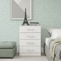 Cômoda Branca Pequena com 4 Gavetas Puxador Cromado 55x93cm Cômoda Branca Pequena com 4 Gavetas Puxador Cromado 55x93cm