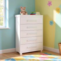 Cômoda Branca Quarto Bebê Infantil Alta 5 Gavetas