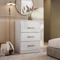Cômoda Branca Vitória Com 3 Gavetas Compacta, Moderna E Funcional Para Seu Quarto Cômoda Branca Vitória Com 3 Gavetas Compacta, Moderna E Funcional Para Seu Quarto
