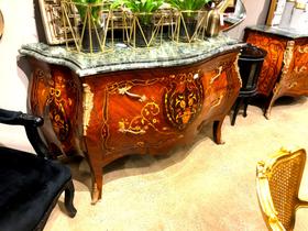 Cômoda Buffet 170cm Maciça Marmore Duplo Adornos Bronze Marc