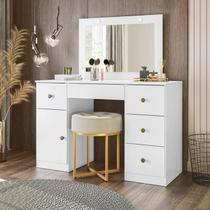 Cômoda Camarim Sonhos 121cm 5 Gavetas com Espelho e Luminárias de Led Branco Sj Móveis e Decoração
