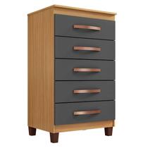 Cômoda Cannes 5 Gavetas Carvalho Americano Grafite - Incorplac Cômoda Cannes 5 Gavetas Carvalho Americano Grafite - Incorplac