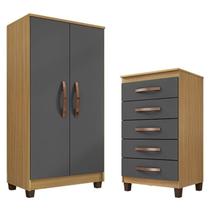 Cômoda Cannes 5 Gavetas com Armário Multiuso Recife Carvalho Americano Grafite - Incorplac Cômoda Cannes 5 Gavetas com Armário Multiuso Recife Carvalho Americano Grafite - Incorplac