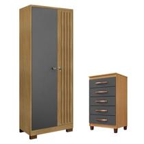 Cômoda Cannes 5 Gavetas com Armário Multiuso Versatile 2 Portas com Chave Carvalho Americano Grafite - Incorplac Incorplac