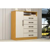 Cômoda Casal Madri c/ 1 Porta 1 Nicho e 5 Gavetas Nature/Off White - ACP