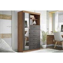 Cômoda Casal Marabá 1.6 c/ 1 Porta 2 Nichos e 6 Gavetas c/ Espelho Jatoba/Grafitte - Santos Andirá Cômoda Casal Marabá 1.6 c/ 1 Porta 2 Nichos e 6 Gavetas c/ Espelho Jatoba/Grafitte - Santos Andirá