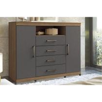 Cômoda Casal Master c/ 2 Portas 1 Nicho e 4 Gavetas c/ Rodízio Jatobá/Grafite - Santos Andirá