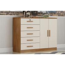 Cômoda Casal Space c/ 2 Portas e 5 Gavetas Freijó/FendiOff - Novo Horizonte