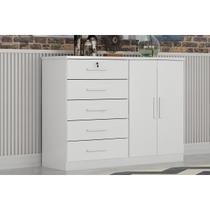 Cômoda Casal Space c/ 2 Portas e 5 Gavetas Neve - Novo Horizonte