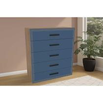 Cômoda Casal Valência c/ 5 Gavetas Freijo/Azul - Politorno Cômoda Casal Valência c/ 5 Gavetas Freijo/Azul - Politorno