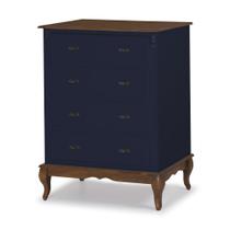 Cômoda Clássica com 4 Gavetas Pés Luis Xv 60400 Linz Móveis - Azul Petróleo/Imbuia Glazer