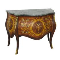 Cômoda Classica Marchetaria Florais Bronze e Marmore Luxo