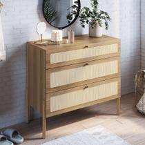 Cômoda Com 03 Gavetas Para Quarto Closet Pés Madeira Moss A03 Hanover Roble - Lyam Decor Cômoda Com 03 Gavetas Para Quarto Closet Pés Madeira Moss A03 Hanover Roble - Lyam Decor