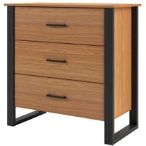 Cômoda com 03 Gavetas Wave Estilo Industrial D03 Freijó Preto Fosco - Lyam Decor