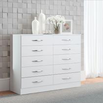 Cômoda com 10 Gavetas para Quarto Casal 117 Cm MDP Branco 3017 MENU