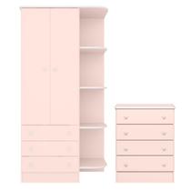 Cômoda com 4 Gavetas e Roupeiro Amesterdã Rosa Acetinado Cômoda com 4 Gavetas e Roupeiro Amesterdã Rosa Acetinado