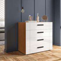 Cômoda com 4 Gavetas Lisboa Freijó com Branco Politorno Cômoda com 4 Gavetas Lisboa Freijó com Branco Politorno