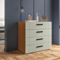 Cômoda com 4 Gavetas Lisboa Freijó com Verde Oliva Politorno Cômoda com 4 Gavetas Lisboa Freijó com Verde Oliva Politorno