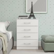 Cômoda com 4 Gavetas para Quarto Solteiro 55x93Cm MDP Branco 2007 MENU