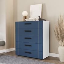 Cômoda com 5 Gavetas Lisboa Branca com Azul Politorno Cômoda com 5 Gavetas Lisboa Branca com Azul Politorno