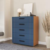 Cômoda com 5 Gavetas Lisboa Freijó com Azul Politorno