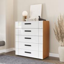 Cômoda com 5 Gavetas Lisboa Freijó com Branco Politorno
