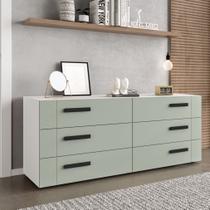 Cômoda com 6 Gavetas Lisboa Branca com Verde Politorno