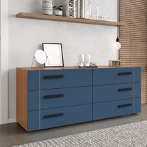 Cômoda com 6 Gavetas Lisboa Freijó com Azul Politorno