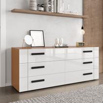 Cômoda com 6 Gavetas Lisboa Freijó com Branco Politorno