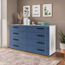 Cômoda com 8 Gavetas Lisboa Branca com Azul Politorno Cômoda com 8 Gavetas Lisboa Branca com Azul Politorno