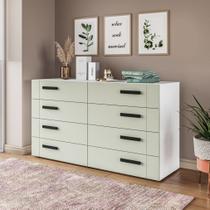 Cômoda com 8 Gavetas Lisboa Branca e Verde Oliva Politorno Cômoda com 8 Gavetas Lisboa Branca e Verde Oliva Politorno