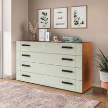 Cômoda com 8 Gavetas Lisboa Freijó e Verde Oliva Politorno Cômoda com 8 Gavetas Lisboa Freijó e Verde Oliva Politorno