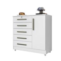 Cômoda com Chave 1 Porta e 5 Gavetas Vitoria Branco Rud Rack Cômoda com Chave 1 Porta e 5 Gavetas Vitoria Branco Rud Rack