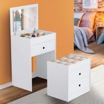 Comoda Com Espelho 3 Gavetas e Banco Branco Shop JM