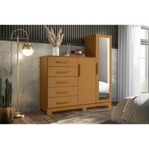 Cômoda com Espelho 5 Gavetas 2 Portas New Master