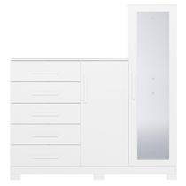 Cômoda com Espelho 5 Gavetas 2 Portas New Master Branco Cômoda com Espelho 5 Gavetas 2 Portas New Master Branco
