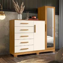 Cômoda Com Espelho 5 Gavetas com corrediças telescópicas e 2 Portas New Master Cômoda Com Espelho 5 Gavetas com corrediças telescópicas e 2 Portas New Master