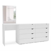 Cômoda com Espelho Porto 8 Gavetas Branca Cômoda com Espelho Porto 8 Gavetas Branca