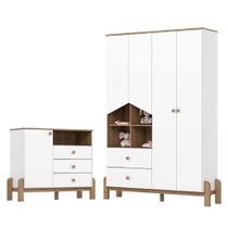 Cômoda Com Guarda Roupa 4 Portas Ternura Branco Jequitibá - Henn Cômoda Com Guarda Roupa 4 Portas Ternura Branco Jequitibá - Henn