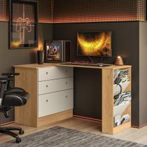 Cômoda com Mesa Giratoria Gamer Freijó/Off White - Qmovi
