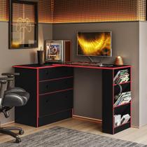 Cômoda com Mesa Giratoria Gamer Preto Fosco/Vermelho - Qmovi