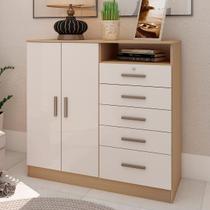 Cômoda com Nicho Guatemala 2 Portas 5 Gavetas Freijó/Branco Cômoda com Nicho Guatemala 2 Portas 5 Gavetas Freijó/Branco
