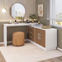 Cômoda com Penteadeira com 3 Gavetas e 2 Portas American Branco/com Freijó Cômoda com Penteadeira com 3 Gavetas e 2 Portas American Branco/com Freijó