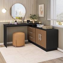 Cômoda com Penteadeira com 3 Gavetas e 2 Portas American Preto/com Freijó Cômoda com Penteadeira com 3 Gavetas e 2 Portas American Preto/com Freijó