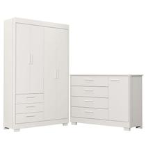 Cômoda com Porta e Guarda Roupa 4 Portas Infantil Zaki Branco Acetinado - Reller
